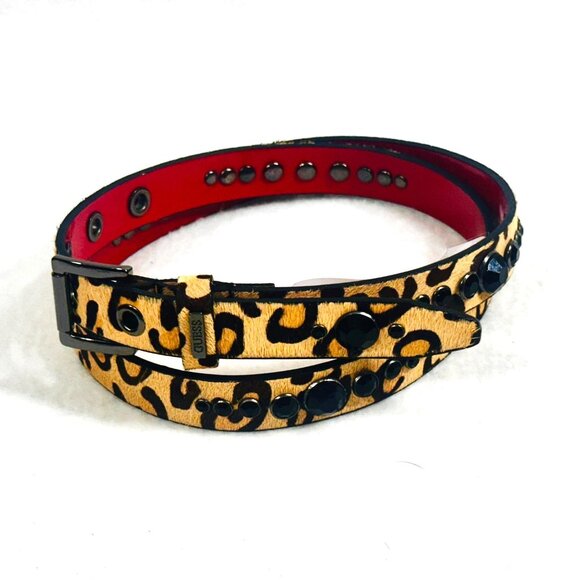 Guess Leopard Print Belt w/Gun Metal Buckle & Crystal Detail - Size Small - Picture 2 of 7